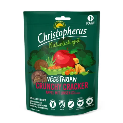 CHRISTOPHERUS Crunchy Cracker mit Apfel und Linsen vegane Hundekekse Verpackung